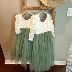 Matching sibling Set of lace and tulle dresses